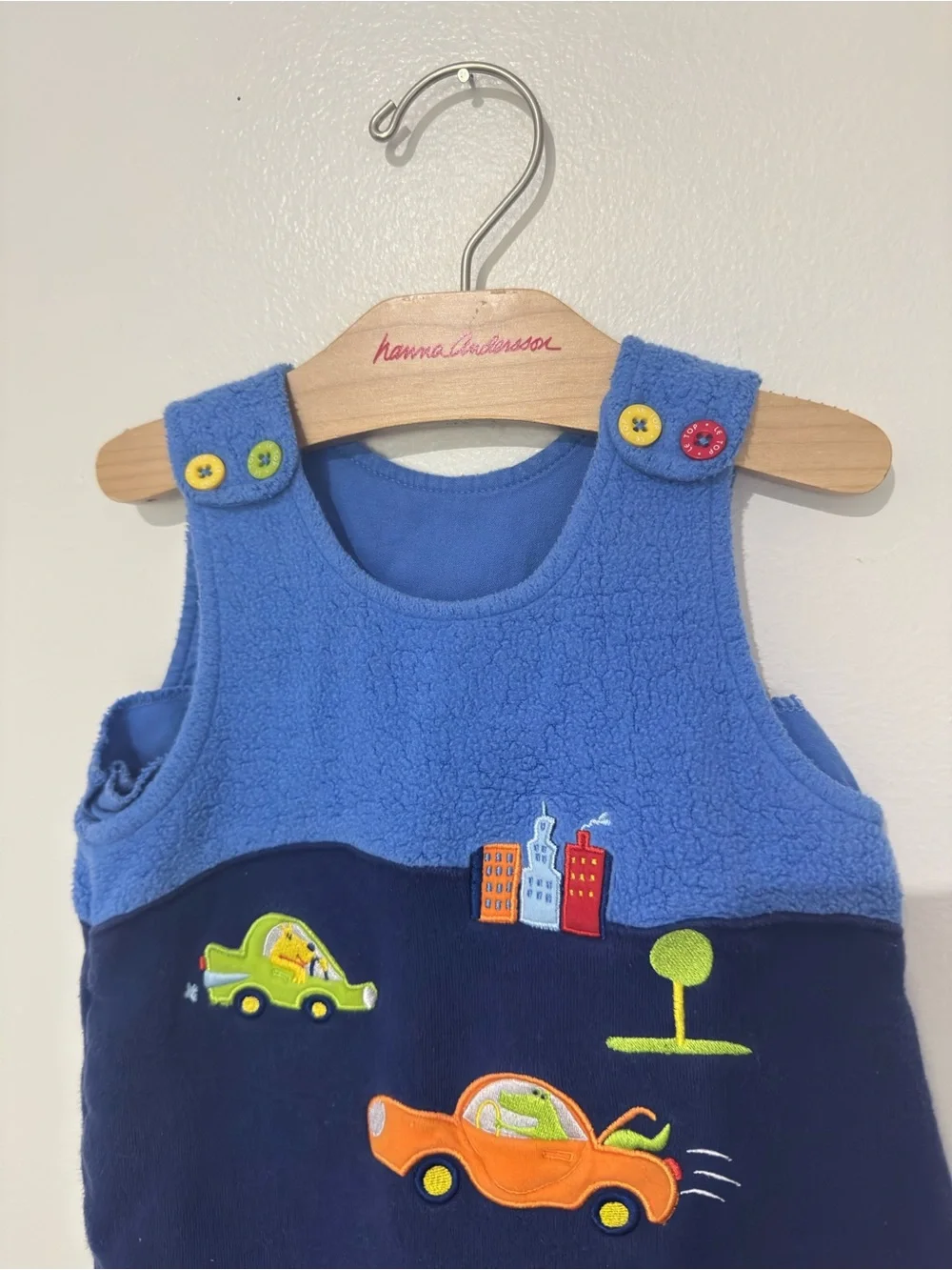 Vintage Le Top Blue and Navy Cars Appliqué Overalls